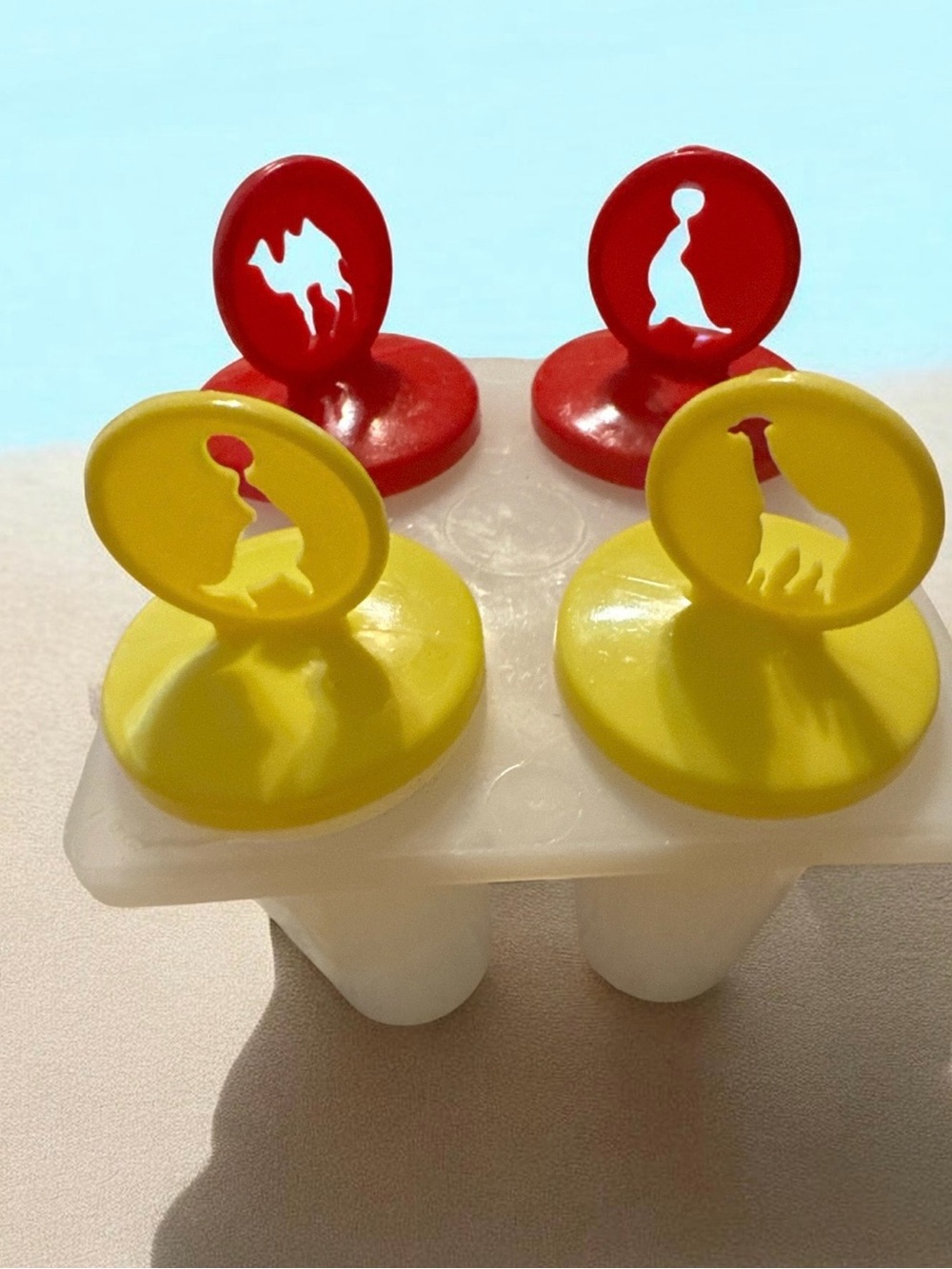 Yellow and Red Animal Ice Pop Mold Caps - Set of 4